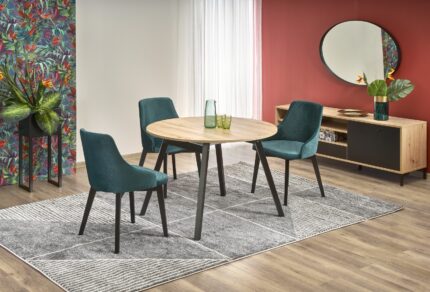 RUBEN asztallap szín - kézműves tölgy, lábak - fekete (102-142x102x75 cm) (2p = 1db)