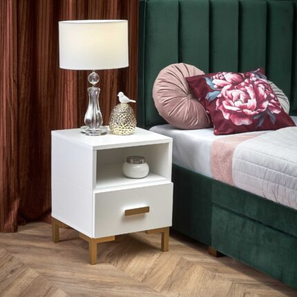 SILVIA éjjeliszekrény, fehér - arany