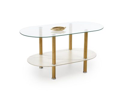 DUCAT dohányzóasztal, szín: fehér márvány/átlátszó/arany