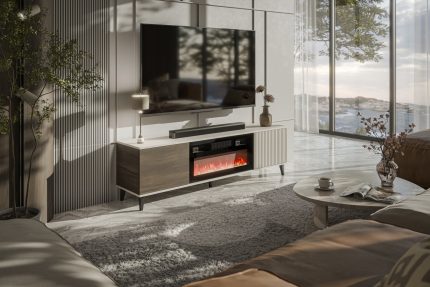 RANDOM 2 RTV-K TV szekrény kandallóval, 180 cm, szín: kasmír/dió/fekete