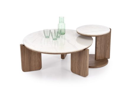 Diuna dohányzóasztal (2 db-os szett) – fehér márvány / világos dió