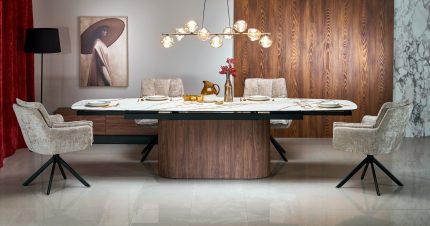 Flavor bővíthető étkezőasztal – bézs márvány / dió