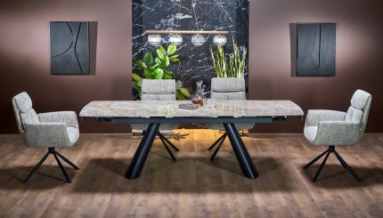 Vince bővíthető étkezőasztal – barna márvány / fekete