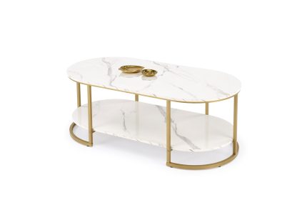 Kalua dohányzóasztal – fehér márvány / arany