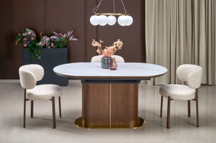 Gibson bővíthető étkezőasztal – fehér márvány / dió / arany